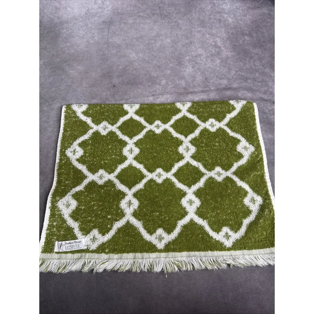 Fashion Manor‎ Green & White Vintage Floral Fringe Towel Set Cotton Retro